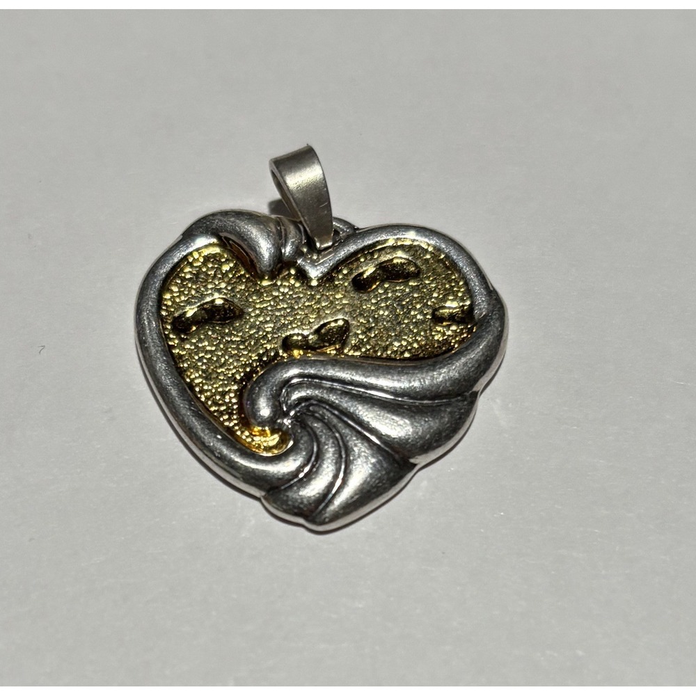 Vintage Gorham Sterling Silver Two-Tone "Footprints in the Sand" Heart‎ Pendant